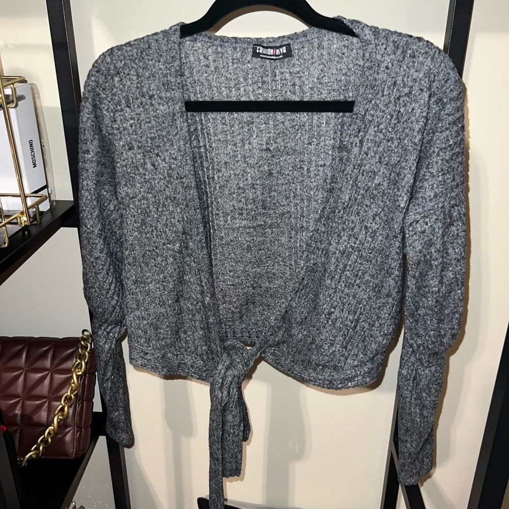 Fashion nova Open Front Wrap Sweater Cardigan size medium - charcoal color